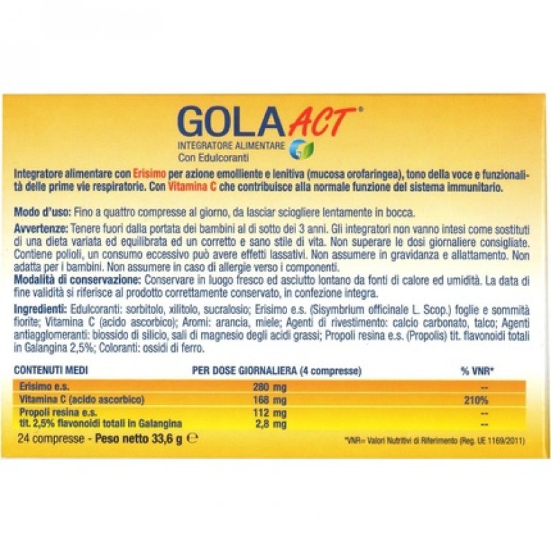 Linea Act Gola Act Dietary Supplement Honey and Orange Flavor 24 Tablets