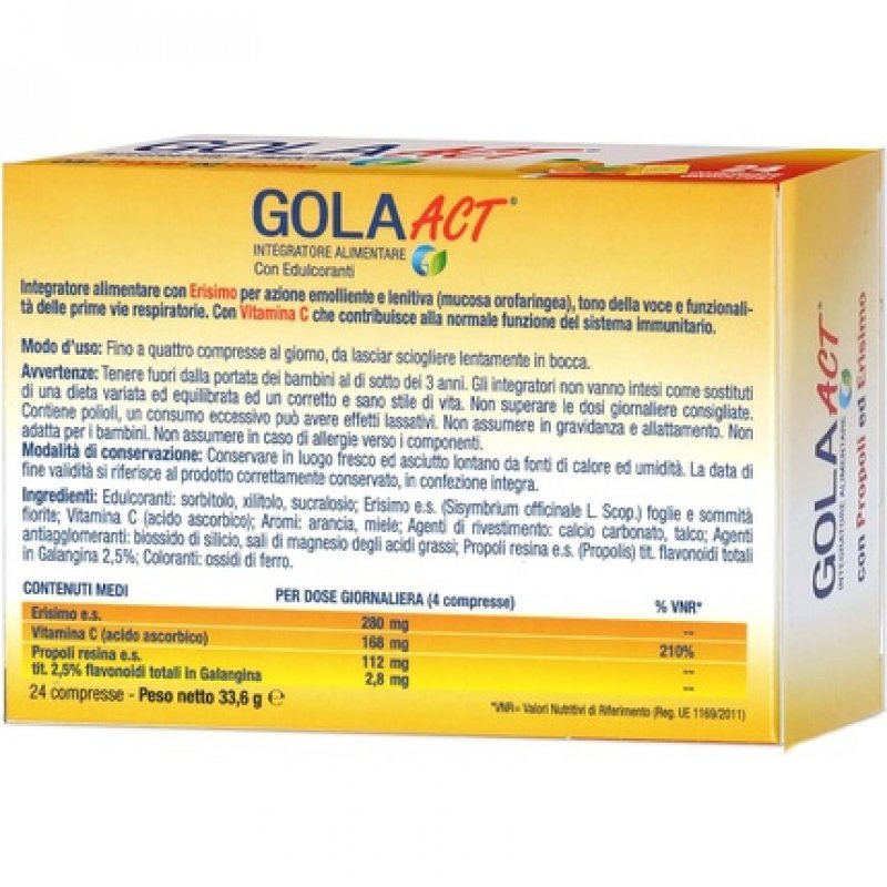 Linea Act Gola Act Dietary Supplement Honey and Orange Flavor 24 Tablets