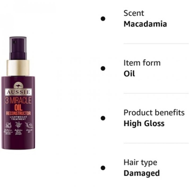 Aussie 3 Miracle Hair Oil Reconstructor with Macadamia Hair Oil for Damaged Hair 100ml