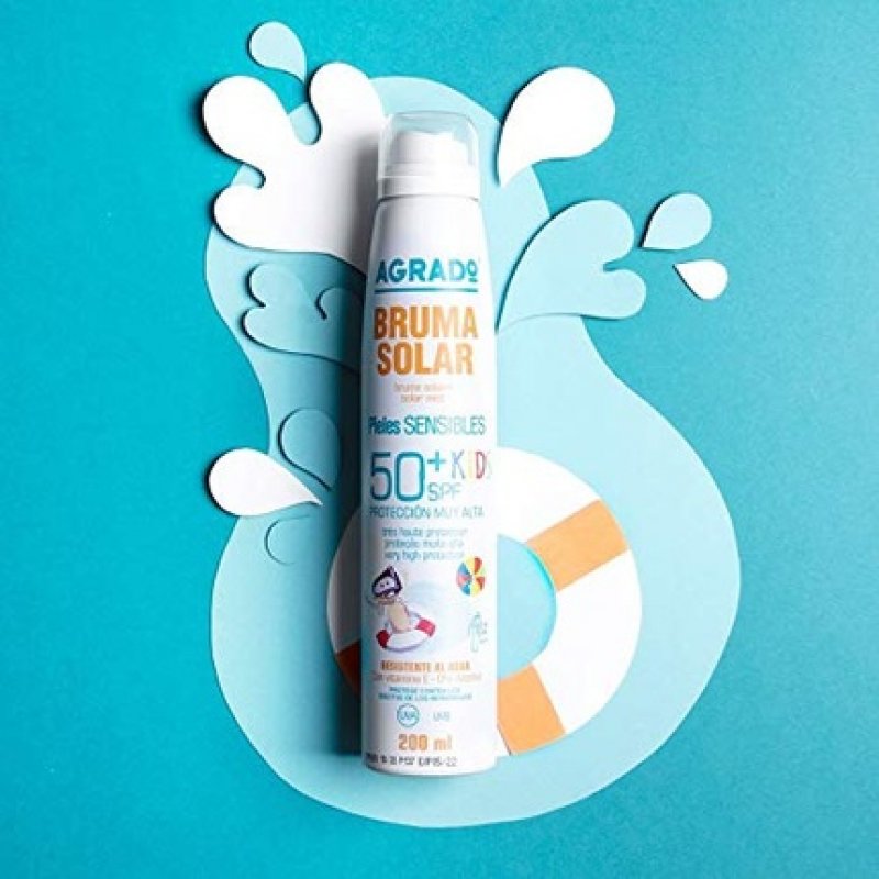 Agrado Spray Kids 50 Dry Sun Mist and Moisturizing Sunscreen with SPF 50 UVA UVB Infrared Protection Water Resistant