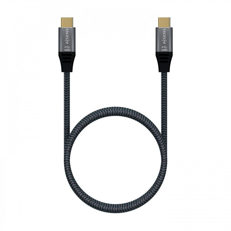 AISENS – USB 3.2 Gen2x2 Aluminum Cable 20Gbps 8K@30Hz 5A 100W E-Mark, Type USB-C/M-USB-C/M, Grey, 1.5 m