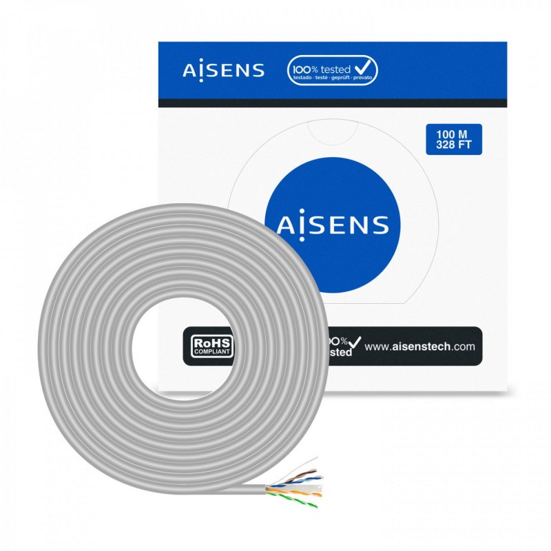 AISENS Network Cable RJ45 Cat.6 Rigid UTP AWG23 CCA (alloy), Grey, 100 m