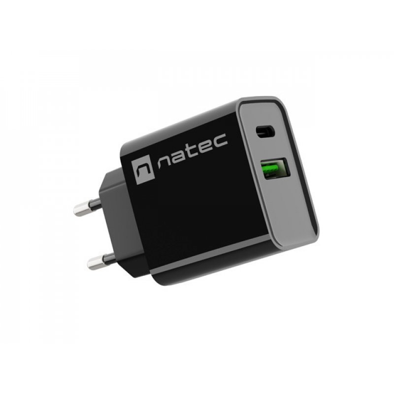 CARGADOR NATEC RIBERA 20W 1XUSB-A 1XUSB-C PD3.0 QC3.0 NEGRO