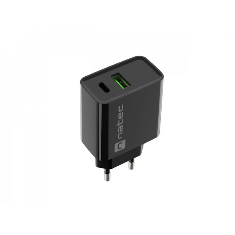 CARGADOR NATEC RIBERA 20W 1XUSB-A 1XUSB-C PD3.0 QC3.0 NEGRO