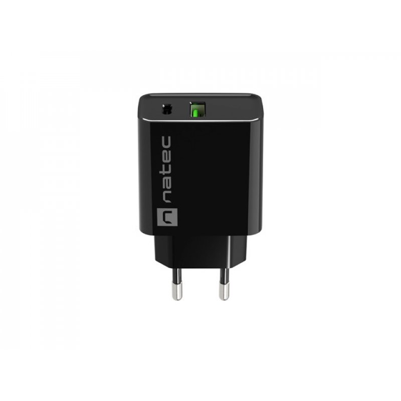 CARGADOR NATEC RIBERA 20W 1XUSB-A 1XUSB-C PD3.0 QC3.0 NEGRO