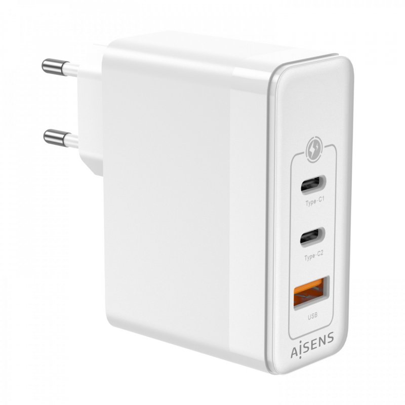 AISENS Gan 100W Charger, 2xUSB-C PD3.0 QC4.0 QC5.0, 1xUSB-A QC3.0, White