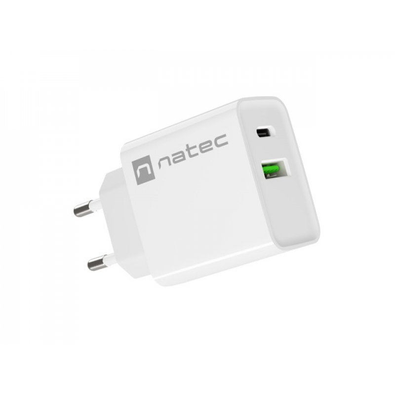CARGADOR NATEC RIBERA 20W 1XUSB-A 1XUSB-C PD3.0 QC3.0 BLANCO