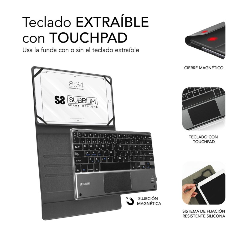 FUNDA TECLADO SUBBLIM KEYTAB PRO BLUETOOTH 10,1" TOUCHPAD BLACK