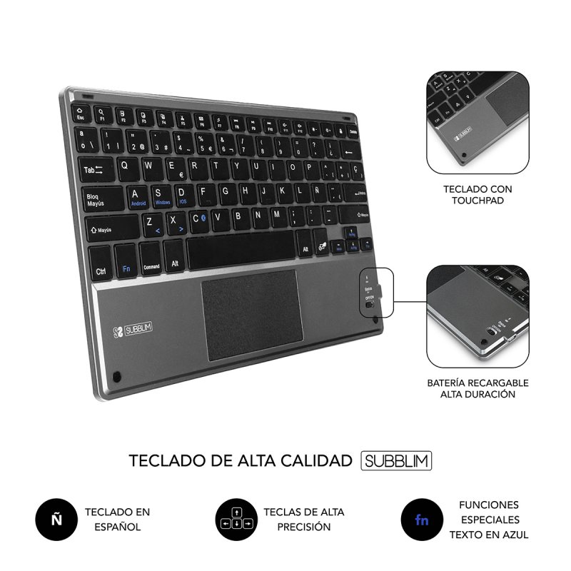 FUNDA TECLADO SUBBLIM KEYTAB PRO BLUETOOTH 10,1" TOUCHPAD BLACK
