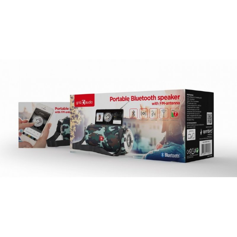 ALTAVOZ PORTATIL GEMBIRD SPK-BT-17-CM COM RÁDIO FM 2X5W RMS BLUETOOTH CAMUFLAJE