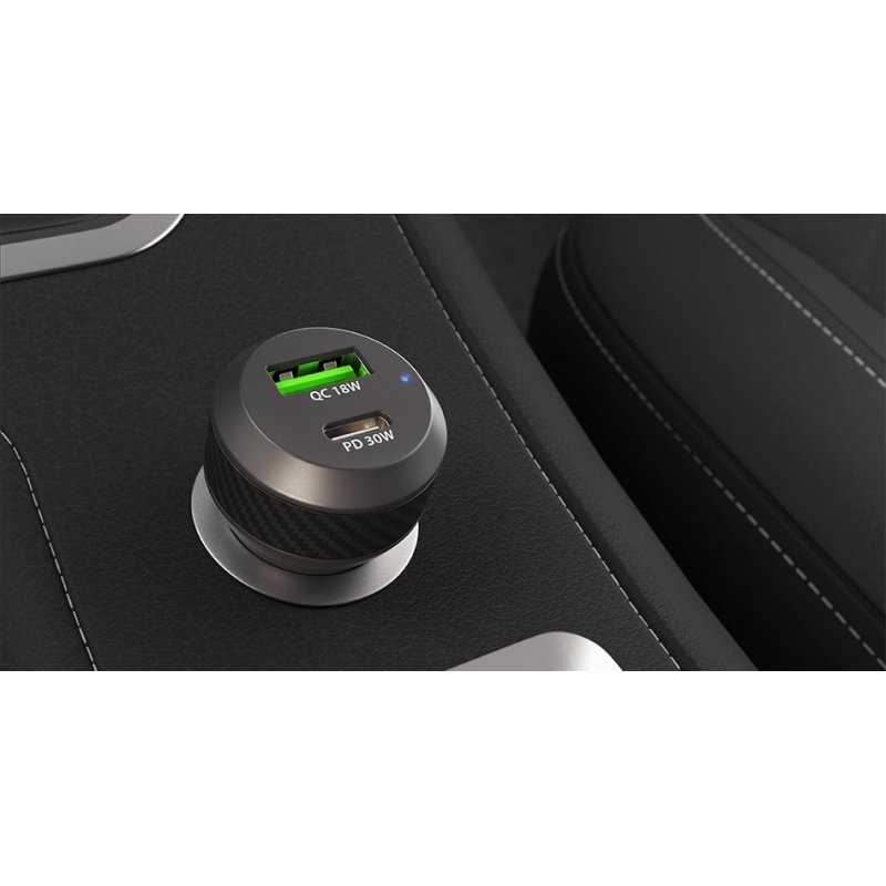 CARGADOR COCHE NATEC CONEY 1XUSB, 1XUSB-C QC3.0, PD 3.0 48W NEGRO