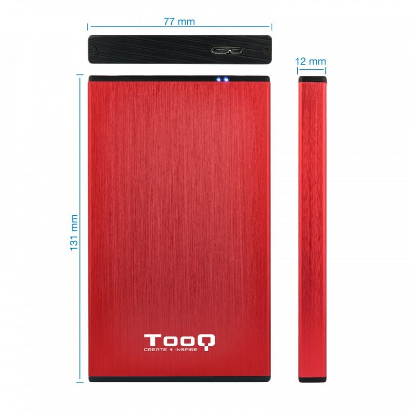 CAJA EXTERNA TOOQ TQE-2527R 2,5" 9,5 MM SATA USB 3.0/3.1 ROJO