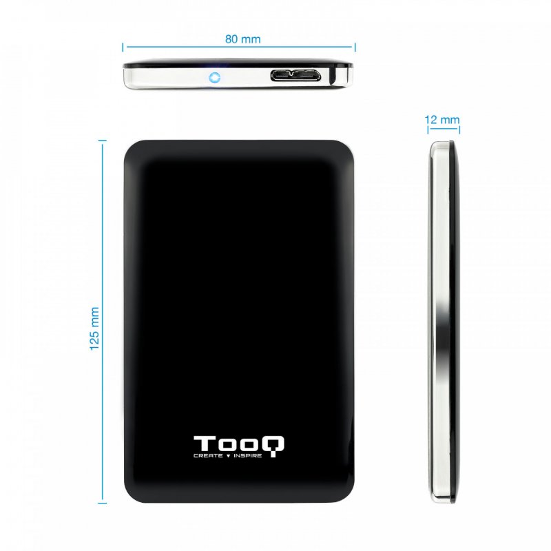 CAJA EXTERNA TOOQ TQE-2538B 2,5" 9,5 MM SATA USB 3.0/3.1 NEGRO