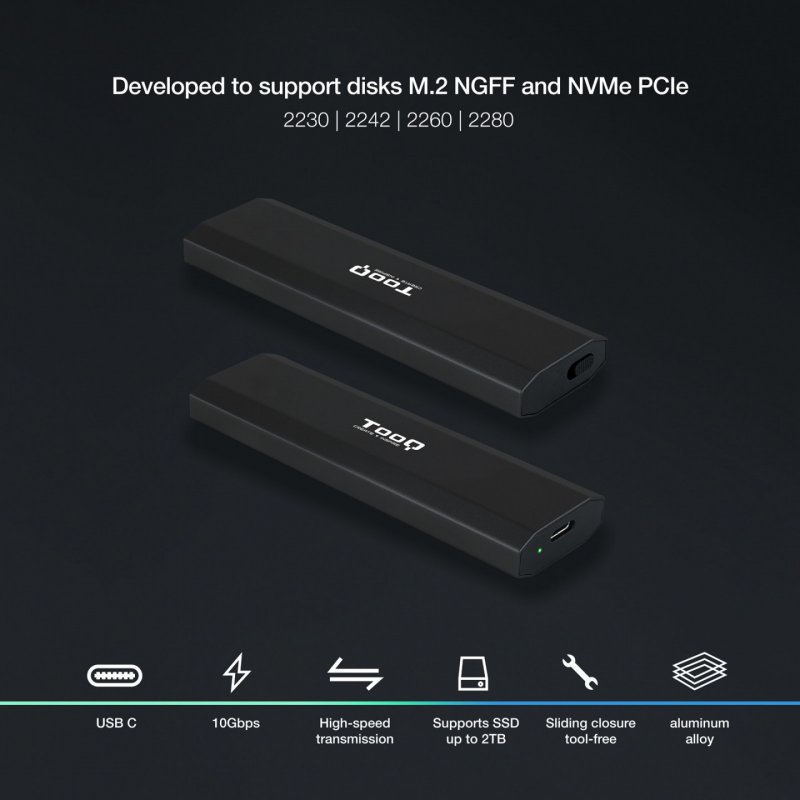 CAJA EXTERNA TOOQ SSD M.2 NGFF/NVMe NEGRO
