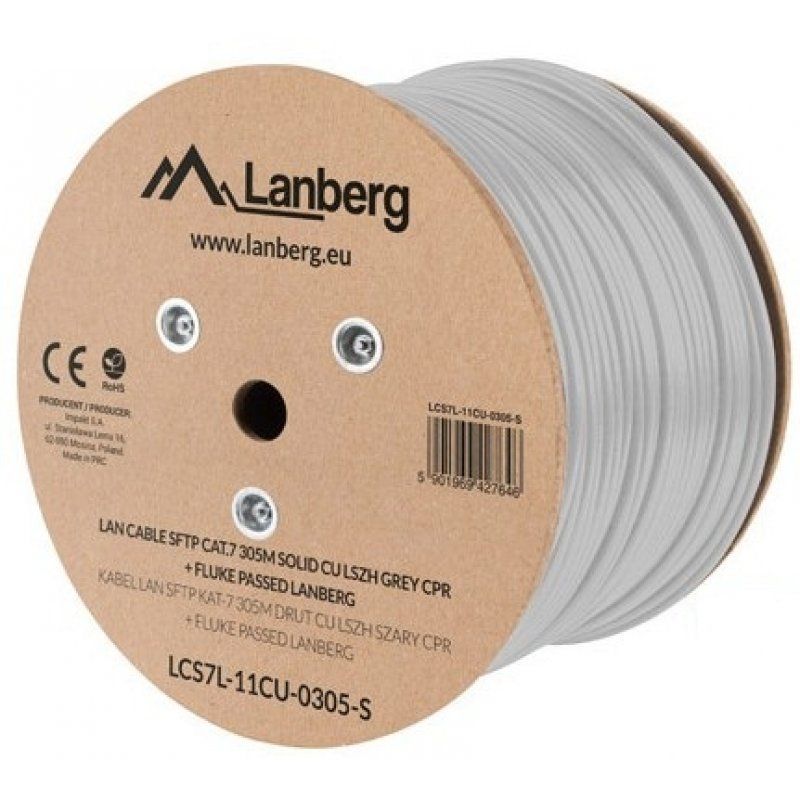 BOBINA CAT.7 LANBERG SFTP 305M SOLID CU LSZH CPR FLUKE PASSED GRIS