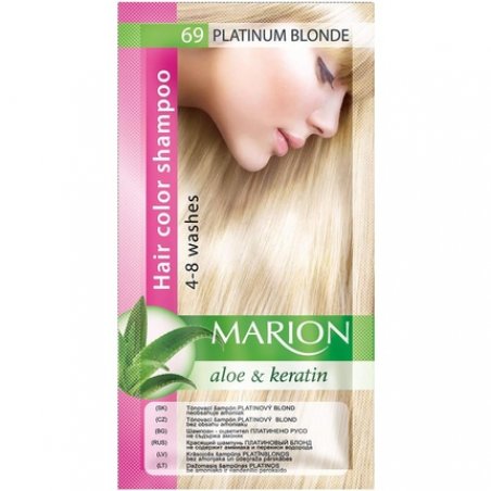 Marion Hair Dye Shampoo in Bag Semi-Permanent Color with Aloe and Keratin 69 Platinum Blonde