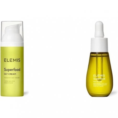 ELEMIS Superfood Day Cream Pre-Biotic Day Cream to Replenish Moisturize and Protect & Superfood Facial Oil Nourishing