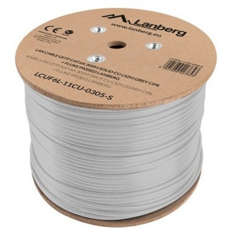 BOBINA CAT.6A LANBERG FTP RJ45 SOLIDO COBRE LSZH CPR FLUKE TESTE AWG24 305M GRIS