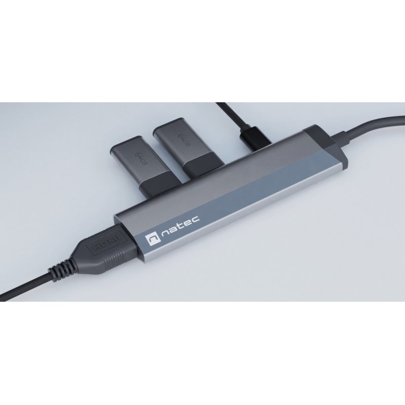 ADAPTADOR NATEC FOWLER SLIM USB-C 2XUSB 3.0,HDMI 4K,USB-C PD