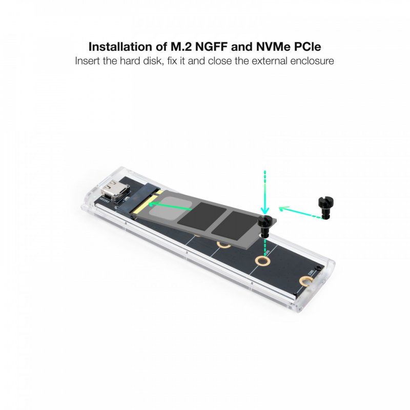 CAJA TOOQ EXT. M.2 NGFF/NVME USB3.1 GEN2 USB-C RGB TRAN