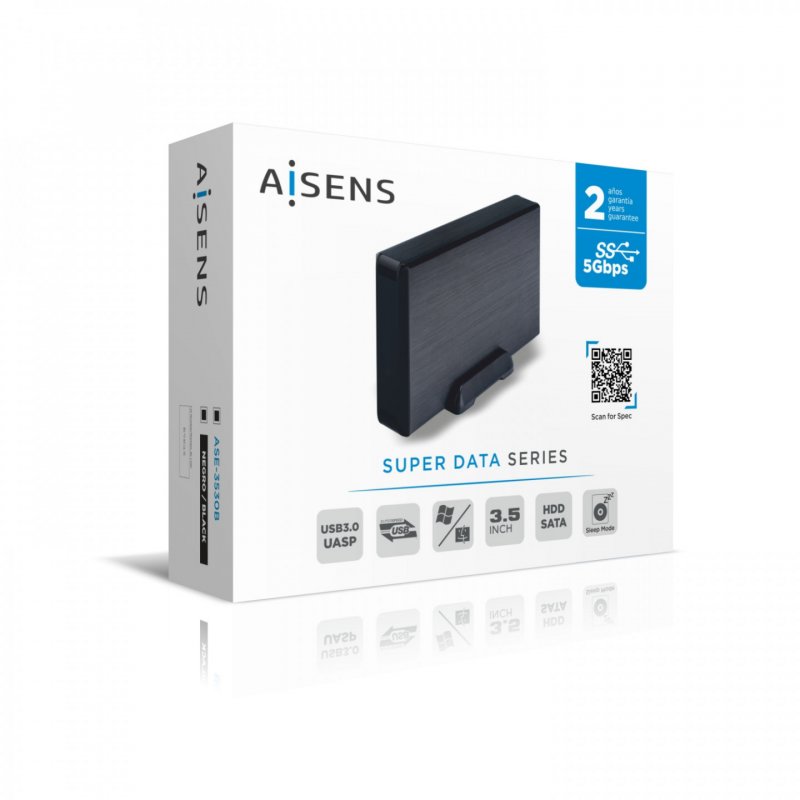 AISENS ASE-3530B Boîtier de disques de stockage Boîtier HDD Noir 3.5"