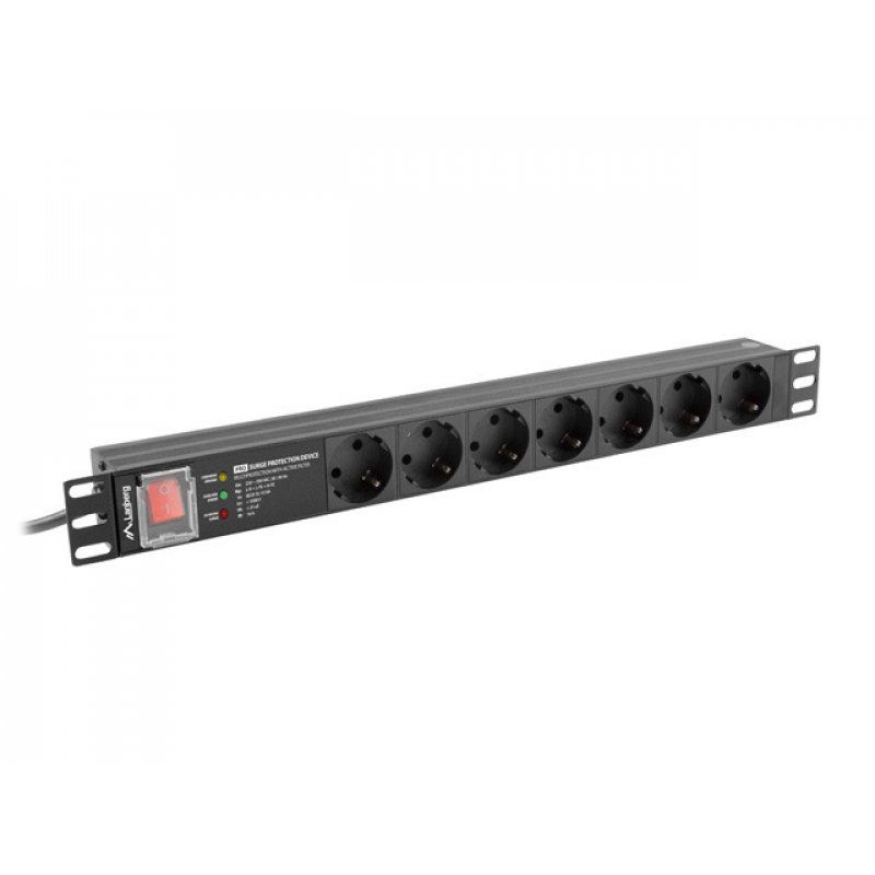 REGLETA LANBERG 1U 16A 7X SCHUKO RACK 19" 2M NEGRO