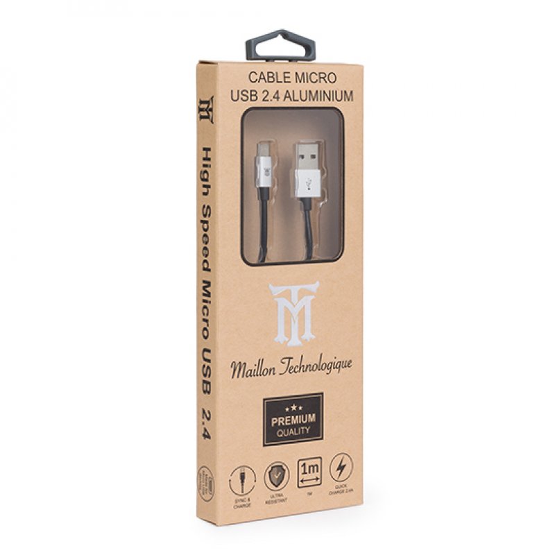 CABLE MAILLON PREMIUM MICRO USB 2.4 ALUMINIO PLATEADO 1M