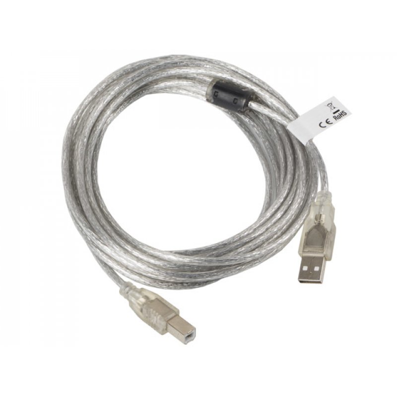 CABLE USB LANBERG USB-A MACHO A USB-B MACHO FERRITA 5M TRANSPARENTE