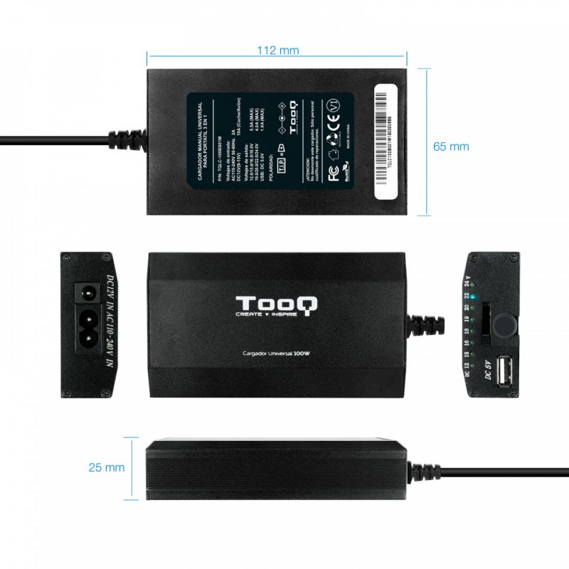 TooQ TQLC-100BS01M power adapter/inverter Auto/Indoor 100 W Black