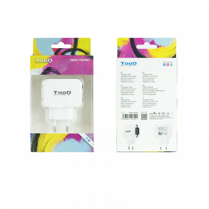 CARGADOR PARED USB TOOQ TQWC-11S02WT 2xUSB 3.4 BLANCO