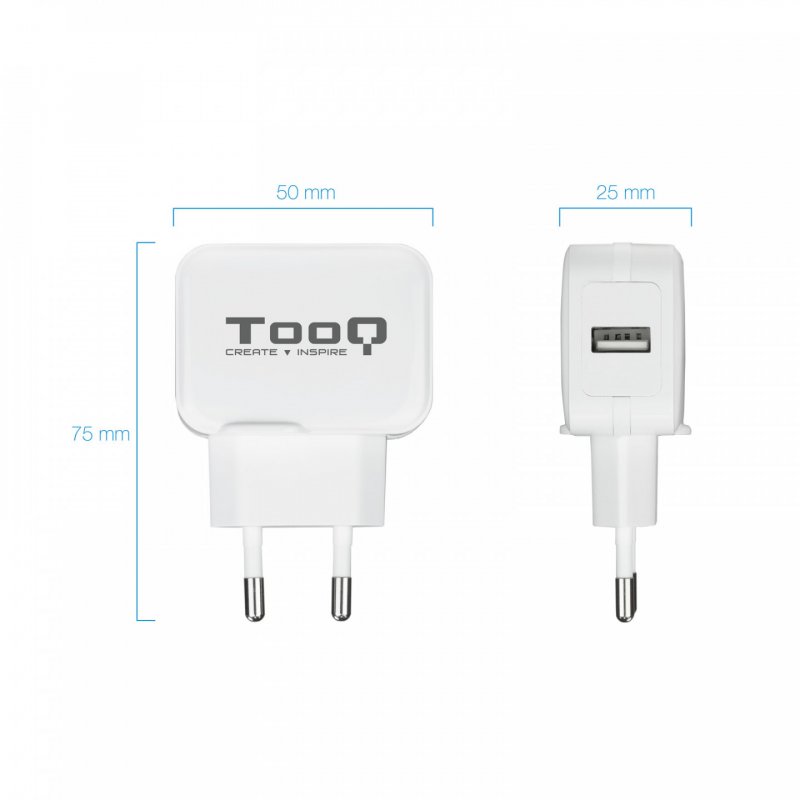 CARGADOR USB TOOQ 5V 2.4 A BLANCO