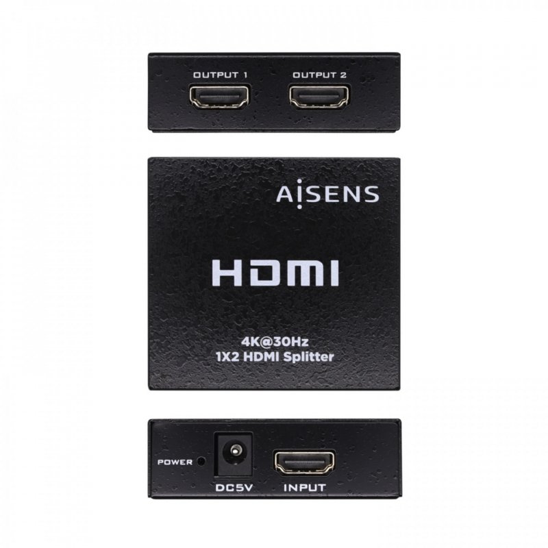AISENS HDMI DUPLICADOR 4K30HZ 1x2 CON ALIMENTACIÃ?N NEGRO
