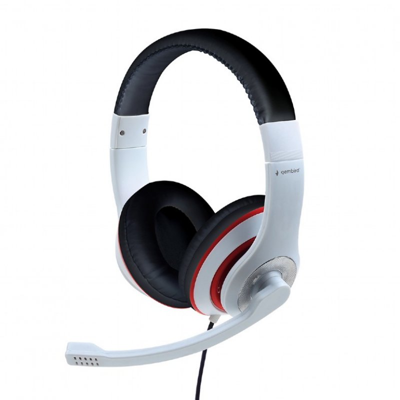 Gembird MHS-03-WTRDBK écouteur/casque Avec fil Arceau Jouer Noir, Rouge, Blanc