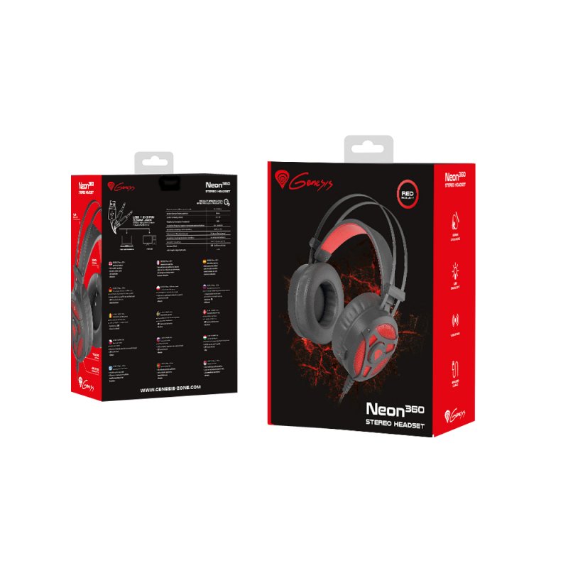 GENESIS NEON 360 Casque Avec fil Arceau Jouer Noir, Rouge