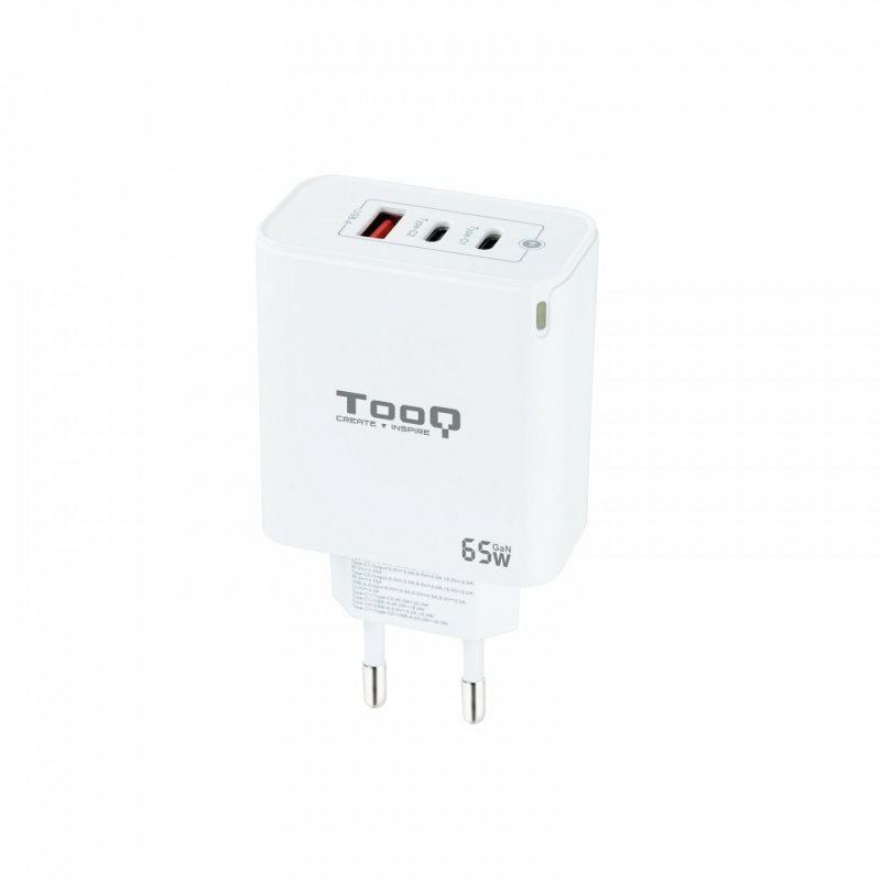 TooQ GaN Wall Charger 2USB-C/PD USB-A/QC 65W, White