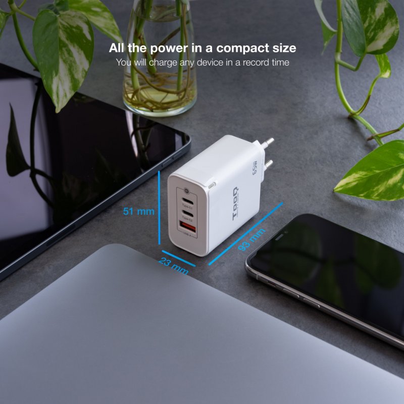 TooQ TQWC-GANQC2PD65WT chargeur d'appareils mobiles Universel Blanc Secteur Charge rapide Intérieure