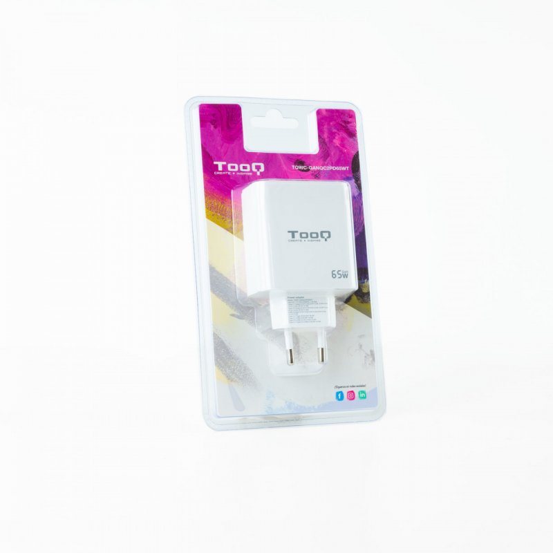 CARGADOR DE PARED TOOQ GAN 2USB-C PD USB-A QC 65W