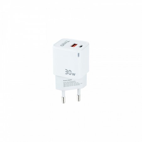 TooQ GaN Wall Charger USB-C/PD USB-A/QC 30W, White