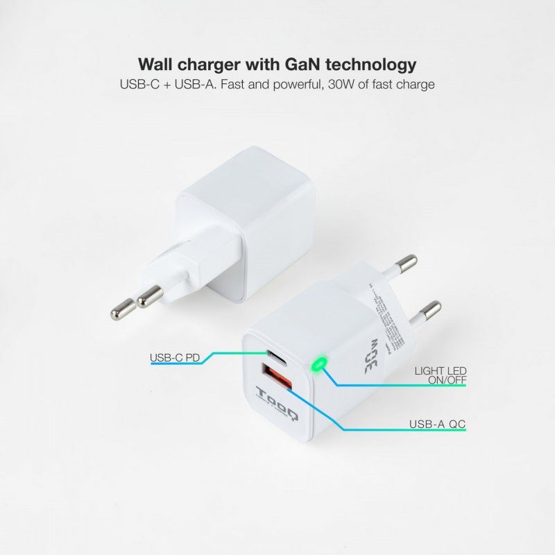 TooQ TQWC-GANQCPD30WT chargeur d'appareils mobiles Universel Blanc Secteur Charge rapide Intérieure