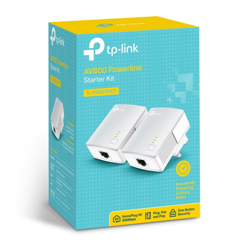 TP-LINK (TL-PA4010KIT V3) AV600 10/100 Powerline Adapter Kit, 1-Port