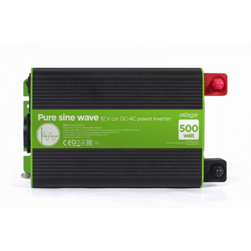 EnerGenie EG-PWC-PS500-01 adaptateur de puissance & onduleur Auto 500 W Noir, Vert