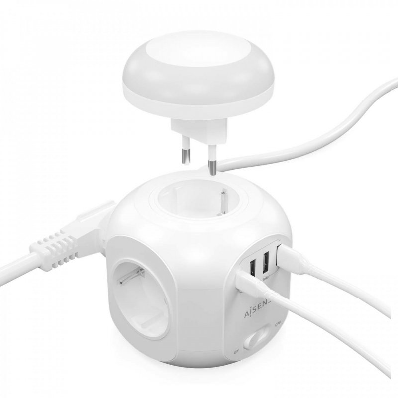 REGLETA ENCHUFES AISENS 4 TOMAS 1XUSB-C 3XUSB-A LUZ NOCTURNA 1.8M BLANCO