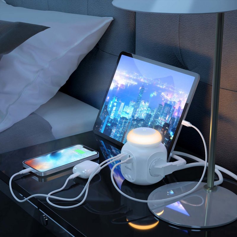 REGLETA ENCHUFES AISENS 4 TOMAS 1XUSB-C 3XUSB-A LUZ NOCTURNA 1.8M BLANCO