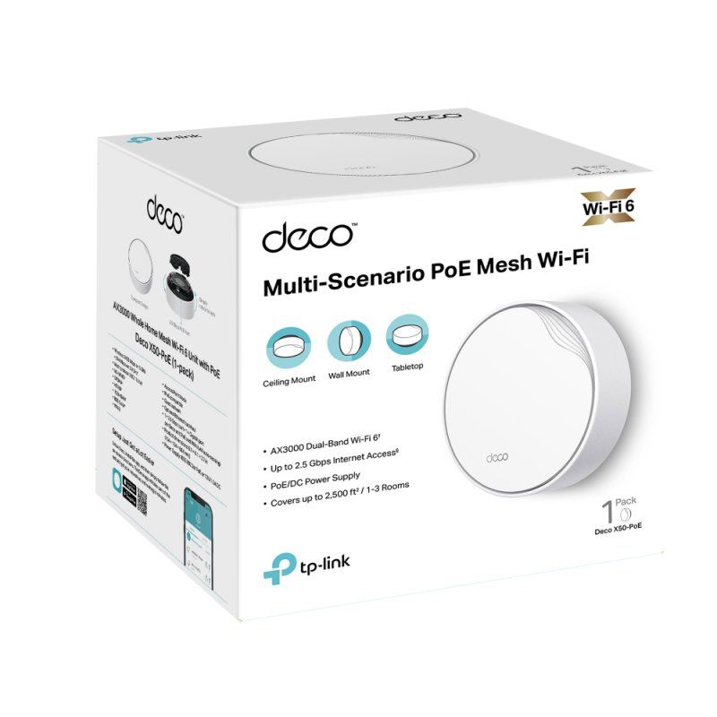 TP-LINK (DECO X50-POE) AX3000 Dual Band Wireless Mesh Wi-Fi 6 System with PoE, Single Unit, 2.5G LAN, OFDMA & MU-MIMO,