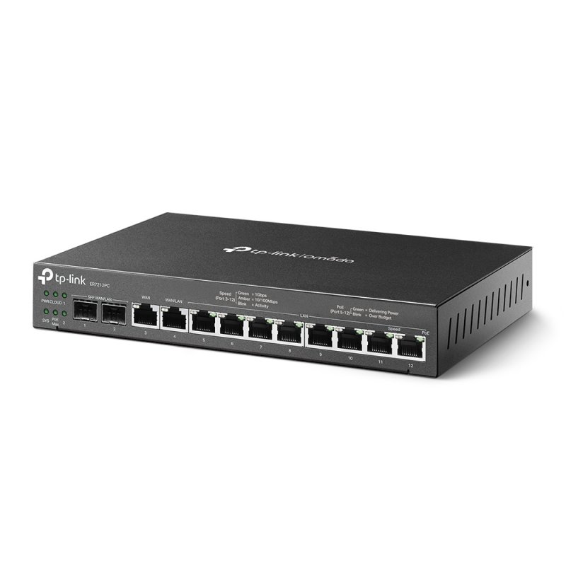 TP-LINK (ER7212PC) Omada 3-in-1 Gigabit VPN Router - Router PoE Switch Omada Controller, 12 Ports, Up to 4x WAN