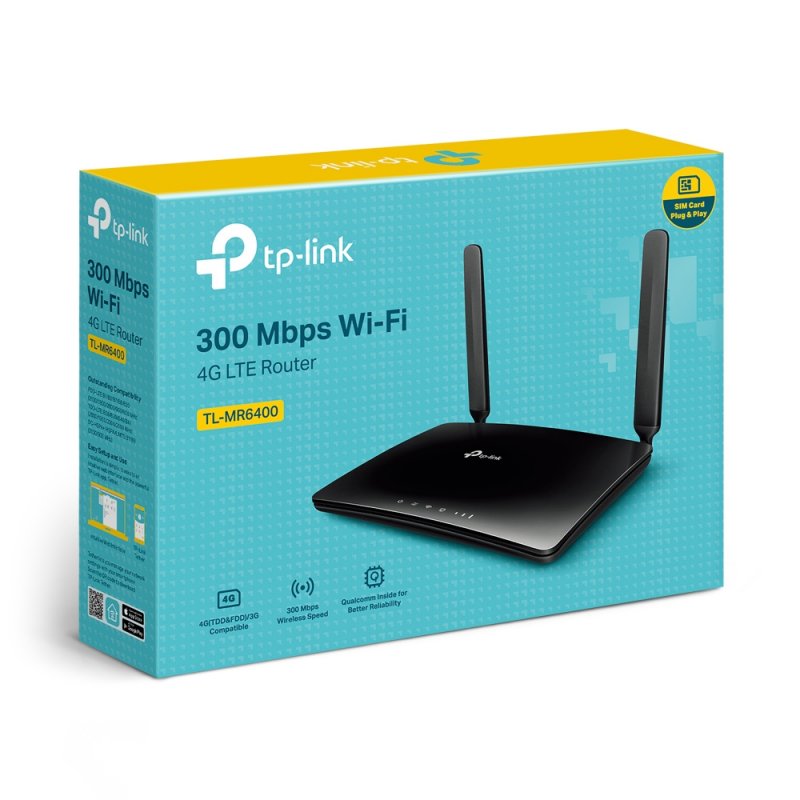 TP-LINK (TL-MR6400 V5) 300Mbps Wireless N 4G LTE Router, SIM Card Slot, 3 LAN, 1 LAN/WAN