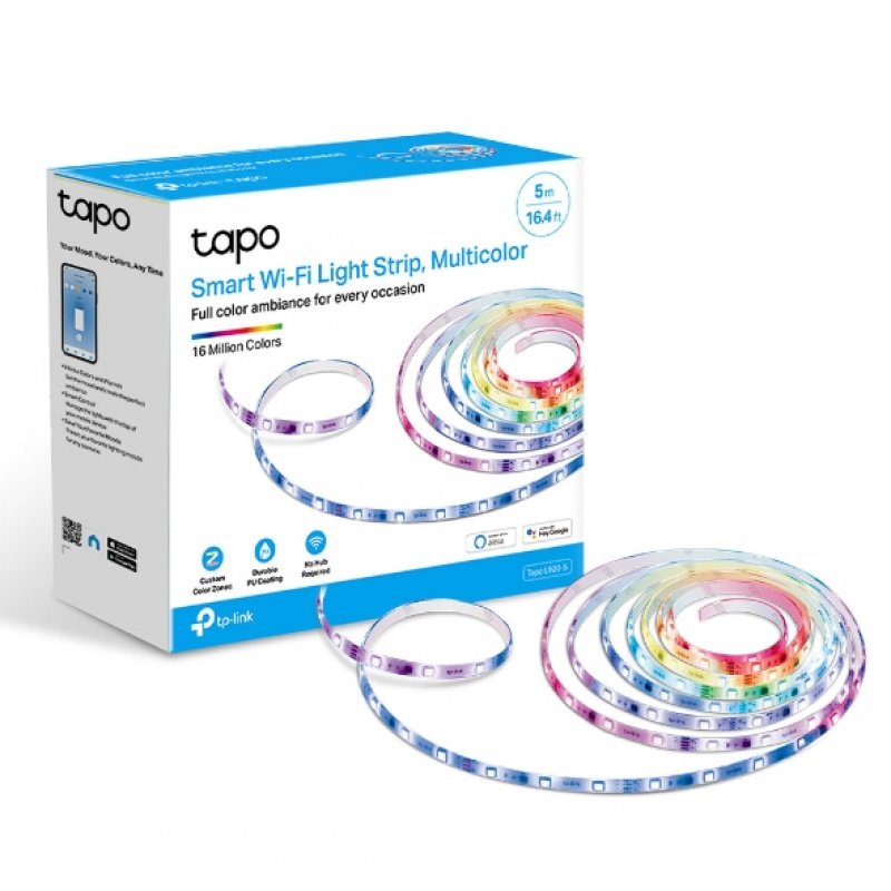 TP-LINK (TAPO L920-5) Smart Wi-Fi Light Strip, Multicolour, Custom Colour Zones, App/Voice Control, Schedule & Timer, 5