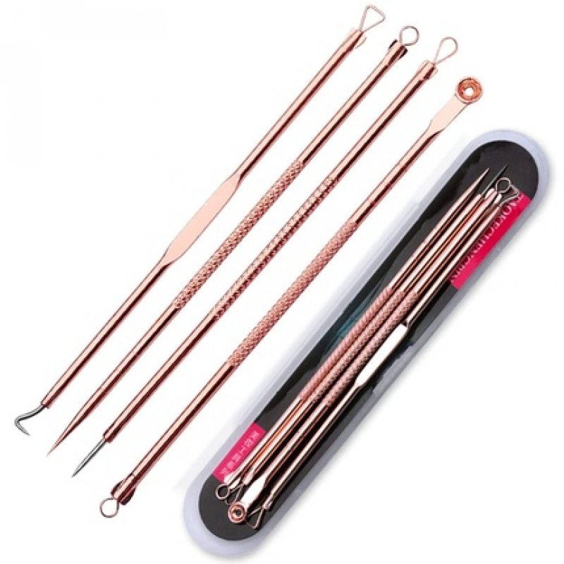 Blackhead Remover Stainless Steel Rosegold 4 Piece Set for Treating Pimples and Acne
