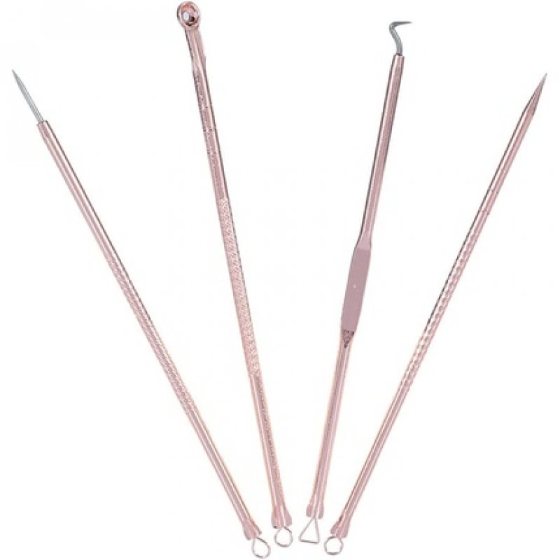 Blackhead Remover Stainless Steel Rosegold 4 Piece Set for Treating Pimples and Acne