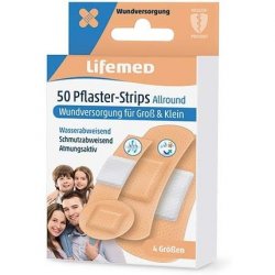 Lifemed Practical Large Pack 50 Skin-Colored Allround Plaster Strips 4 Sizes - Water-Resistant 4 Pack